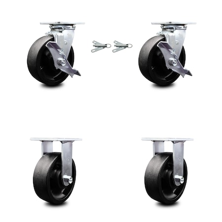 6 Inch Glass Filled Nylon Caster Set With 2 Brakes/Swivel Lock 2 Rigid SCC